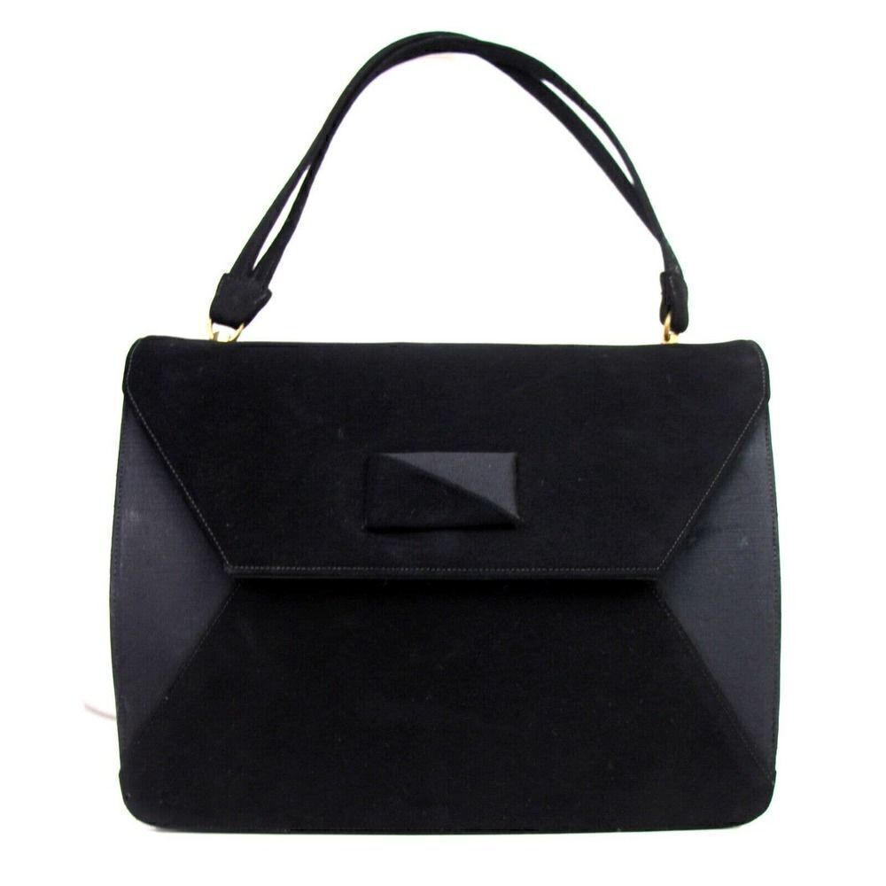 VTG I.MILLER BERNALL BLACK SUEDE SATIN SATCHEL KELLY POCKETBOOK HANDBAG PURSE